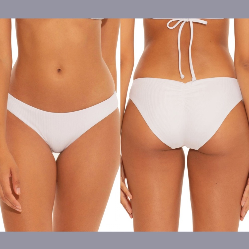 NEW Becca‎ [ Small ] Fine Line Adela Ruched Hipster Bikini Bottoms White